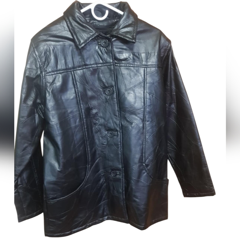 100% Authentic Leather Vintage Patchwork Coat - image 1